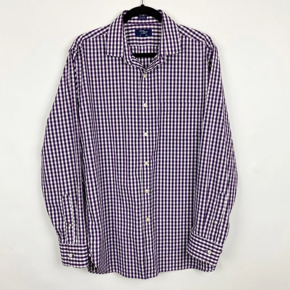 J.Crew Thompson Gingham Wrinkle Free Button Down Shirt Mens L 16-16.5 Purple